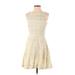 BB Dakota Casual Dress - A-Line Crew Neck Sleeveless: Ivory Print Dresses - Women's Size 4