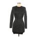 Express Casual Dress - Mini Crew Neck Long sleeves: Black Chevron/Herringbone Dresses - Women's Size X-Small