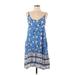 QEARAL Casual Dress - A-Line Scoop Neck Sleeveless: Blue Floral Dresses - Women's Size Large