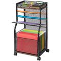 5-Tier Rolling File Cart with Hanging File Folders, Mobile Desk File Organization on Lockable Wheels, Wood & Mesh Paper Letter Sliding Trays Organizer for Office, Home, School, Easy to Assemble