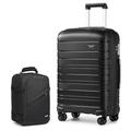 Kono Luggage Set 2 Piece Suitcase Trolley Hard Shell with Cabin Travel Bag Lightweight Business Backpack (Black, 28")