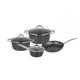 Posten Anker 7-Piece Induction Saucepan Set, Satin Stainless Steel, for All Types of Cookers, Cooking Pots with Glass Lid, Induction Pots Set (7 Pieces, Black Metallic)