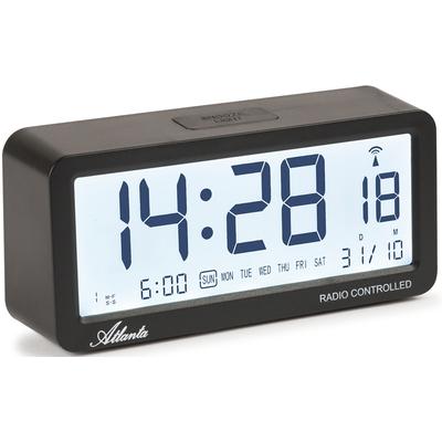 Funkwecker ATLANTA "Barcelona", schwarz, Wecker, Quarzwecker, Schlafzimmer, Datum, Beleuchtung, Weckwiederholung