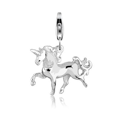 Charm-Einhänger NENALINA "Einhorn Anhänger Pferd Elfe Fabelwesen 925 Silber", silber, Charms, Damen, ohne Stein, Silber 