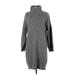 Gap Casual Dress - Sweater Dress High Neck 3/4 sleeves: Gray Print Dresses - Women's Size Large Tall