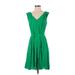 Ann Taylor Casual Dress - A-Line V Neck Sleeveless: Green Solid Dresses - Women's Size 2