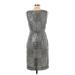 Tory Burch Cocktail Dress - Sheath High Neck Sleeveless: Silver Plaid Dresses - New - Women's Size 8