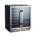 30" Wine Cooler Refrigerator, 33 Bottles & 96 Cans, Double Doors, Dual Zone Built-in Freestanding Wine Fridge