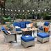 XIZZI 6-Piece Patio Wicker Conversation Furniture Seating Set with Fire Pit