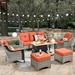 XIZZI 6-Piece Patio Wicker Conversation Furniture Seating Set with Fire Pit