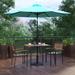 35" Square Faux Teak Patio Table, 2 Chairs and 9FT Patio Umbrella with Base