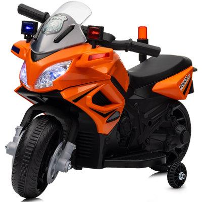 Hikiddo 6V Motorcycle, Electric Ride on Toys Police Motorcycle for Toddlers w/Music, Training Wheels in Orange/Black | Wayfair