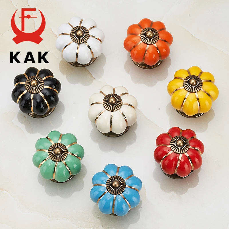 KAK 5 pz/lotto Zucca Maniglie In Ceramica 40mm Manopole Per Cassetti Maniglie Per Porte Dell'armadio Foro Singolo Maniglie Per Mobili Maniglie
