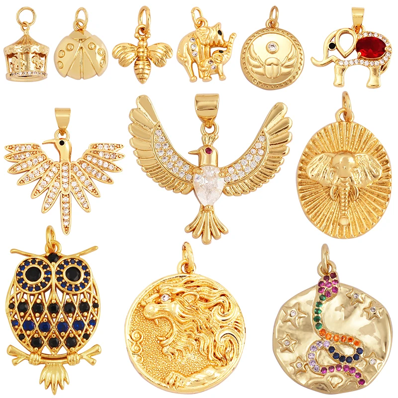 Mode Schlange Löwe Elefant Eule Vogel Biene Tier Insekt Schmuck Erkenntnisse, 18 Karat Gold eingelegte Zirkonia Charm Halskette Anhänger Zubehör Image