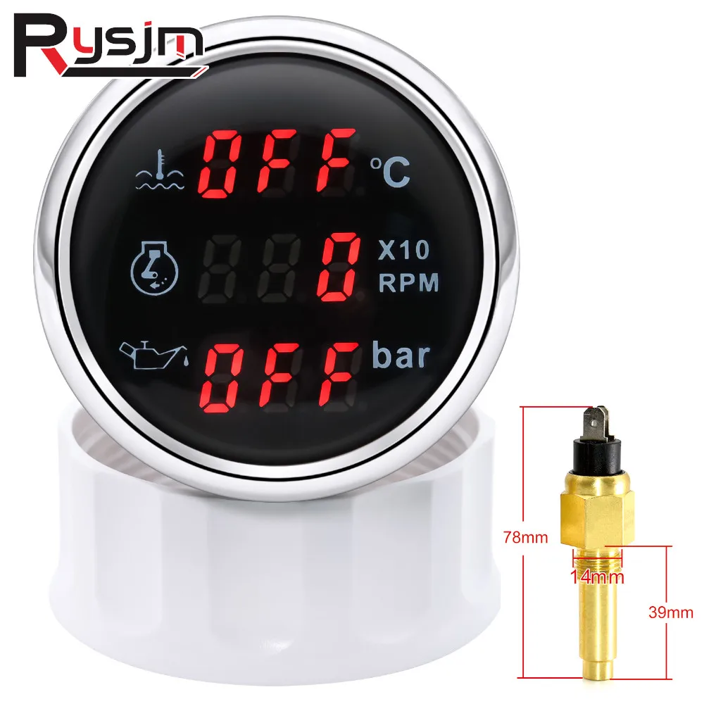 3 in 1 Auto Digital anzeige 52mm Öldruck Drehzahl messer Wasser temperatur anzeige mit Alarm temperatur sensor npt 1/8 U/min Sensoren Image