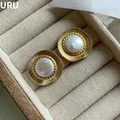 FashionJewelry orecchini a bottone con perle simulate in metallo con struttura ad ago in argento 925 per regalo da ragazza femminile accessori fini stile Vintage