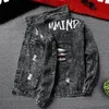 Jeans Mantel für Männer Hip Hop mit Druck zerrissenen Knopf schwarz Loch Jeans jacken Mann Größe l große Lxury getragen Cowgirl Fast Delvery g