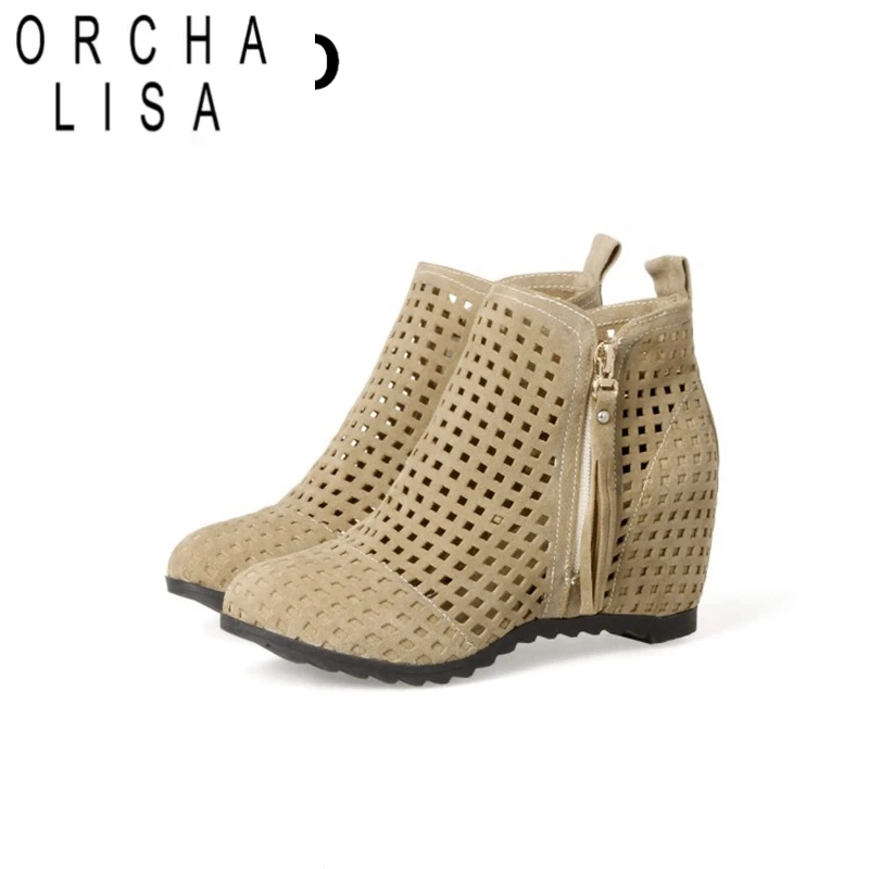 ORCHA LISA 2025, neue Damen-Sommerstiefel, flach, niedrig, versteckte Keile, Ausschnitt-Stiefel, Damen-Kleid, Freizeitschuhe, heißer Verkauf, niedlicher Flock, 34–43