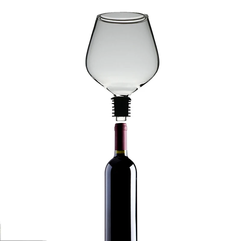 270/500 ml Weinflasche, Glasaufsatz, direkt aus der Flasche trinken, klare Schnapsglas-Tasse, Weindekanter mit Silikondichtung Image