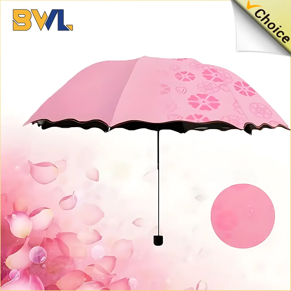 Tragbarer Regenschirm, kreativer wasserblühender Regenschirm, gerüschter sonniger und regnerischer Regenschirm, winddicht, UV-beständig, manueller Vinyl-Regenschirm Image