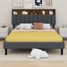 Latitude Run® Queen Size Upholstered Platform Bed w/ Storage Headboard & USB Port, Linen Fabric Upholstered Bed in Gray | Wayfair