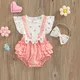 0-18 Months Toddler Baby Summer Clothes Girls Bodysuit Layette Pink Heart Pattern Fake Two Pieces