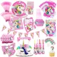Pink Rainbow Unicorn Party Supplies Banner Paper Plates Balloons Napkin Gift Bag Wrapper Baby Shower