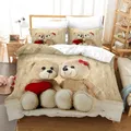 3D Teddy Bear Bedding Set White Polar Bear Bed Linen Teens Women Single Twin Queen King Full Size