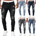 Men's jeans youth casual slim fit small feet men's torn pants men clothing mens jeans jeans men
