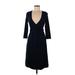 Splendid Casual Dress - A-Line Plunge 3/4 sleeves: Blue Print Dresses - Women's Size Medium