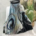 Autumn Dye Tie Gradient Thick Long Pleated Skirt A-line Vintage Pleated Long Skirts