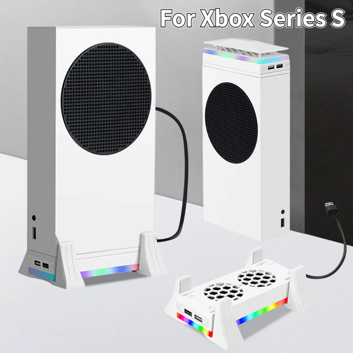For xbox Vertical Stand with 2 Cooling Fans Series S 3-Speed Cooler for Xbox Series S Game Console Holder with 2 USB Ports