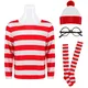 Parent-child Cartoon Where is Wally Waldo Costume Waldo Book Week Cosplay Outfit Stripe Long Sleeve