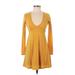 Forever 21 Casual Dress - A-Line V-Neck Long sleeves: Yellow Print Dresses - Women's Size Small
