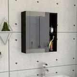 FM Furniture Lincoln Mirrored Medicine Cabinet, Five Interior Shelves - Black