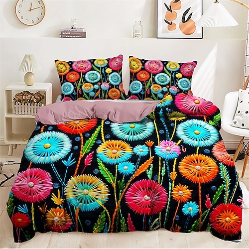 Bettbezug-Set mit floralem Quilt-Kunstmuster, Bettdecken-Set, weiches 3-teiliges Luxus-Baumwoll-Bettwäsche-Set, Heimdekoration, Geschenk, King-Size-Bett, volle Größe Image