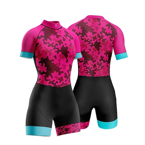 Damen Triathlonanzug Kurzarm Triathlon Sommer Frühling Herbst Silber Dunkelgrau Waldgrün Grafik Fahhrad Radfahren Fitness, Laufen Yoga Elastisch Ganzkörper Lycra Sport Bekleidung Image