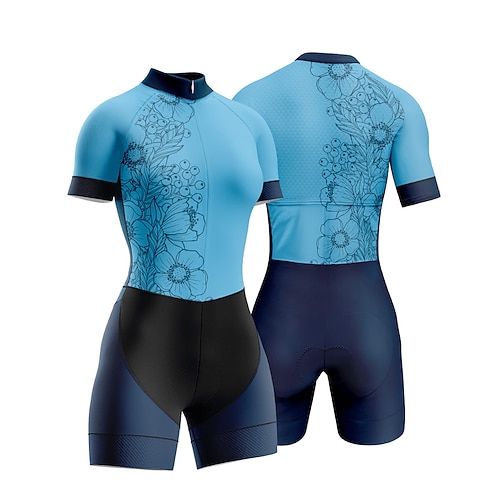 Damen Triathlonanzug Kurzarm Triathlon Sommer Frühling Herbst Silber Dunkelgrau Waldgrün Grafik Fahhrad Radfahren Fitness, Laufen Yoga Elastisch Ganzkörper Lycra Sport Bekleidung Image
