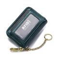 RFID Credit Card Holder Small Leather Zipper Card Case Wallet with Removable Keychain ID Window