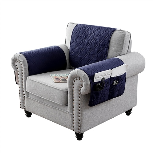 100 % wasserdichte Armlehnen-Schonbezüge, Rückenlehnen-Set, gesteppter Sofa-Armlehnenbezug mit einer Seitentasche für 1/2/3 Liegesitz-Kopfstützenbezüge, rutschfester Möbelschutz für Sofa-Liegestuhl Image