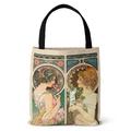 Women's Tote Shoulder Bag Canvas Tote Bag Polyester Outdoor Shopping Daily Print Large Capacity Foldable Lightweight Geometric Folk Mucha - Primroses and Feathers Mucha - Reverie Mucha-Autumn Leaves