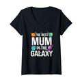 Damen Best Mum in the Galaxy - Muttertagsgeschenk - Mum Cute T-Shirt mit V-Ausschnitt