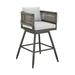 Alegria Outdoor Patio Swivel Bar Stool in Aluminum with Gray Rope and Light Gray Cushions