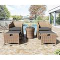YZboomLife Outdoor Patio Wicker 5-Piece Set No Assembly Required All-Weather Rattan Conversation Bistro & Table for Garden Porch Balcony and Deck (Black)