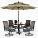 PHI VILLA Outdoor Swivel Chair and Table Set with 10ft Umbrella Patio Furniture Dining Set with 4 Outdoor Chairs 1 Patio Table and 10ft Beige Umbrellas(No Base)