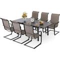 VILLA 9 pcs Patio Dining Set Large Square Table with Umbrella Hole and 8 Spring Dining Chairs Quick-Drying Textilene Fabric & E-Coating Rustproof for All-Weather