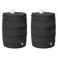 Bomrokson Rain Wizard 50 Gallon Plastic Outdoor Home Water Storage Rain Barrel Collector with Brass Spigot and Flat Back Design Black 2 Pack