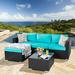 YZboomLife Outdoor Sectional Sets All-Weather Patio Sectional Sofa Set with Tea Table and Cushions Upgrade Wicker Patio Conversation Set 3-Piece(Navy Blue)