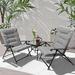 YZboomLife 3-Piece Outdoor Patio Padded Set Patio Foldable Adjustable Reclining Lounge Chair with Coffee Table Khaki