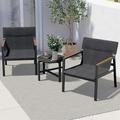 YZboomLife Outdoor Indoor 3-Piece with Mesh Sling Armchairs Conversation Set with Weather-Resistant Aluminum Mesh Sling Black